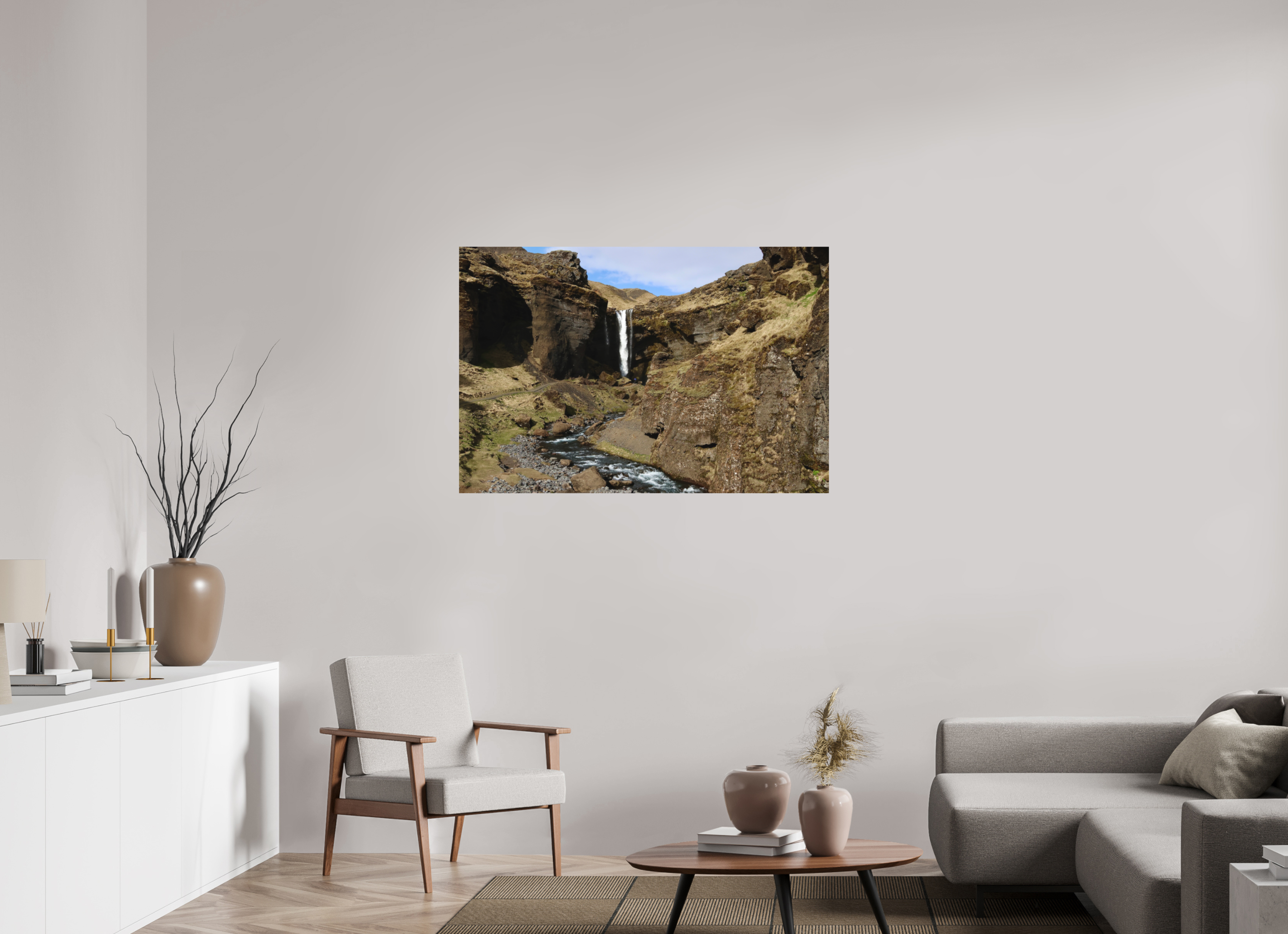 120 x 80 cm, Tirage photo mat Behind the falls - Iceland