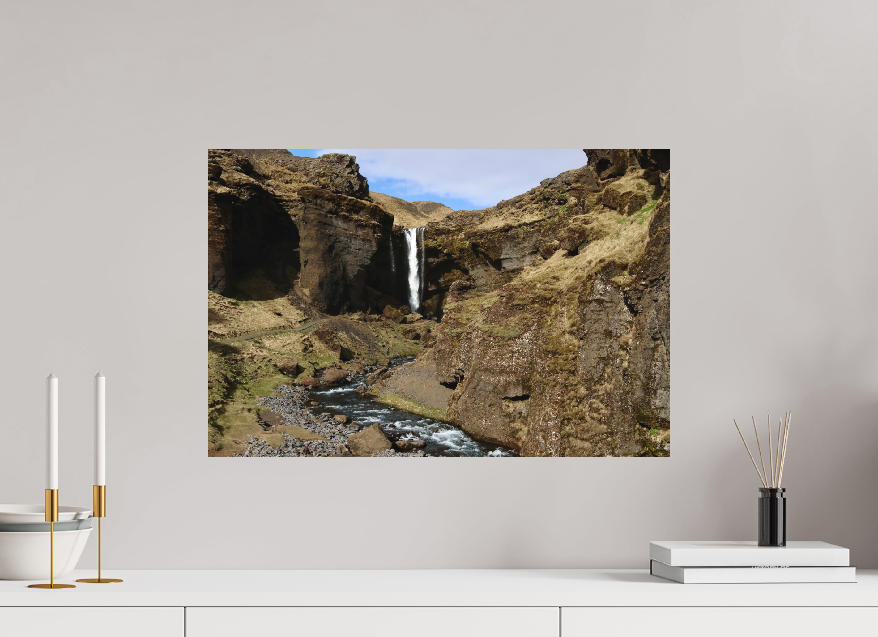 60 x 40 cm, Tirage photo mat Behind the falls - Iceland